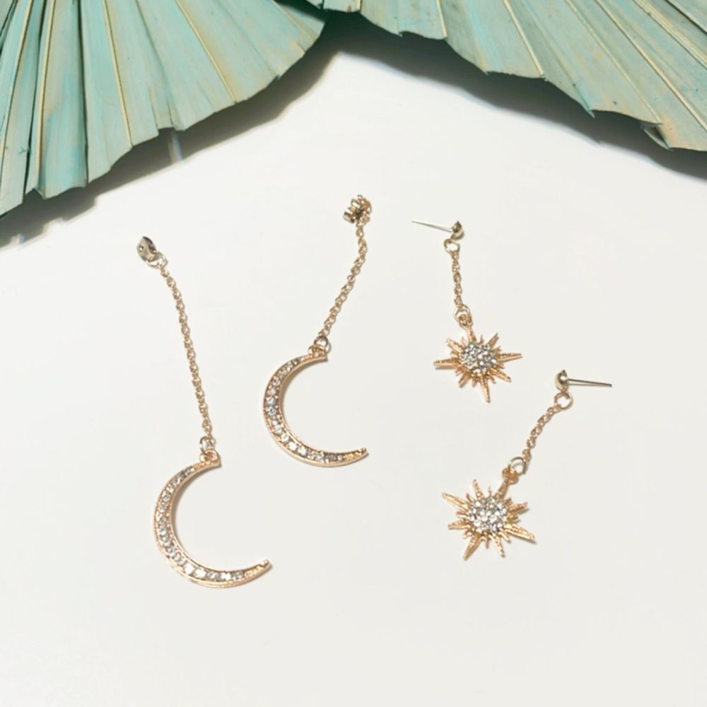 Moon drop earrings in gold #477 - Picture 2 of 7